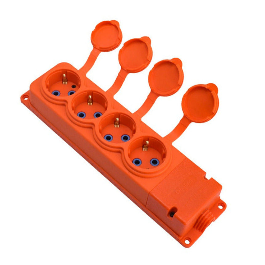 4x rubber socket "rubber", orange with hermetic cover IP44, 250V, 16A, SCHUKO 2P+Z, 4KMP-FO, Bylion